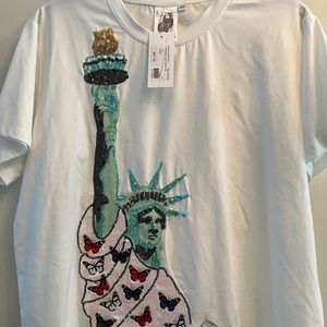 Queen of Sparkles Butterfly Lady Liberty Tee Shirt -Medium